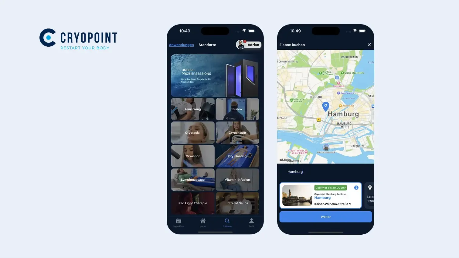 Digitale Terminbuchungs-App für CryoPoint - Projektbild 2
